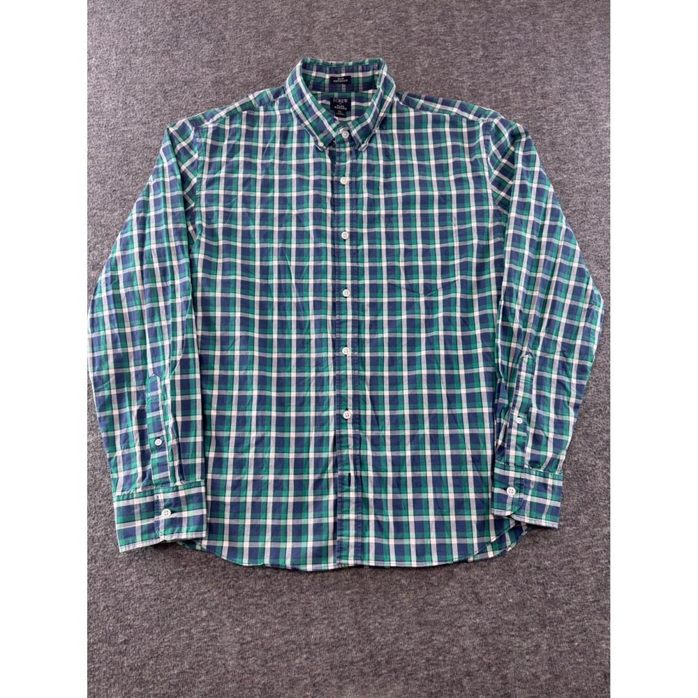 J.Crew Mens Flex Washed Slim Untucked Plaid Button Down Shirt Green  XL